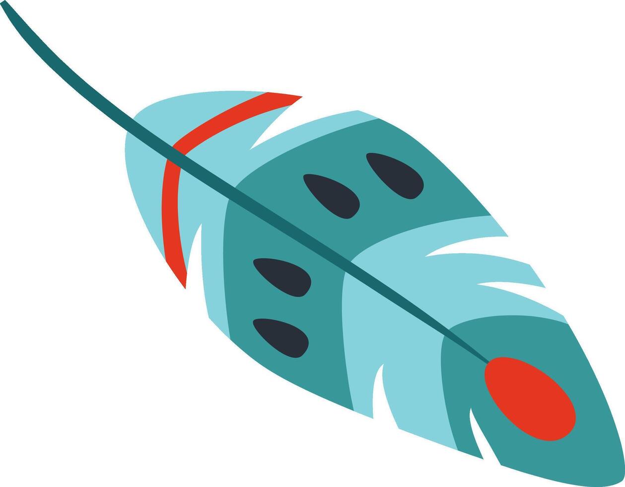 Light blue feather with red and dark details floating in the air, representing lightness, hope, freedom, and spirituality, suitable for various design projects vector