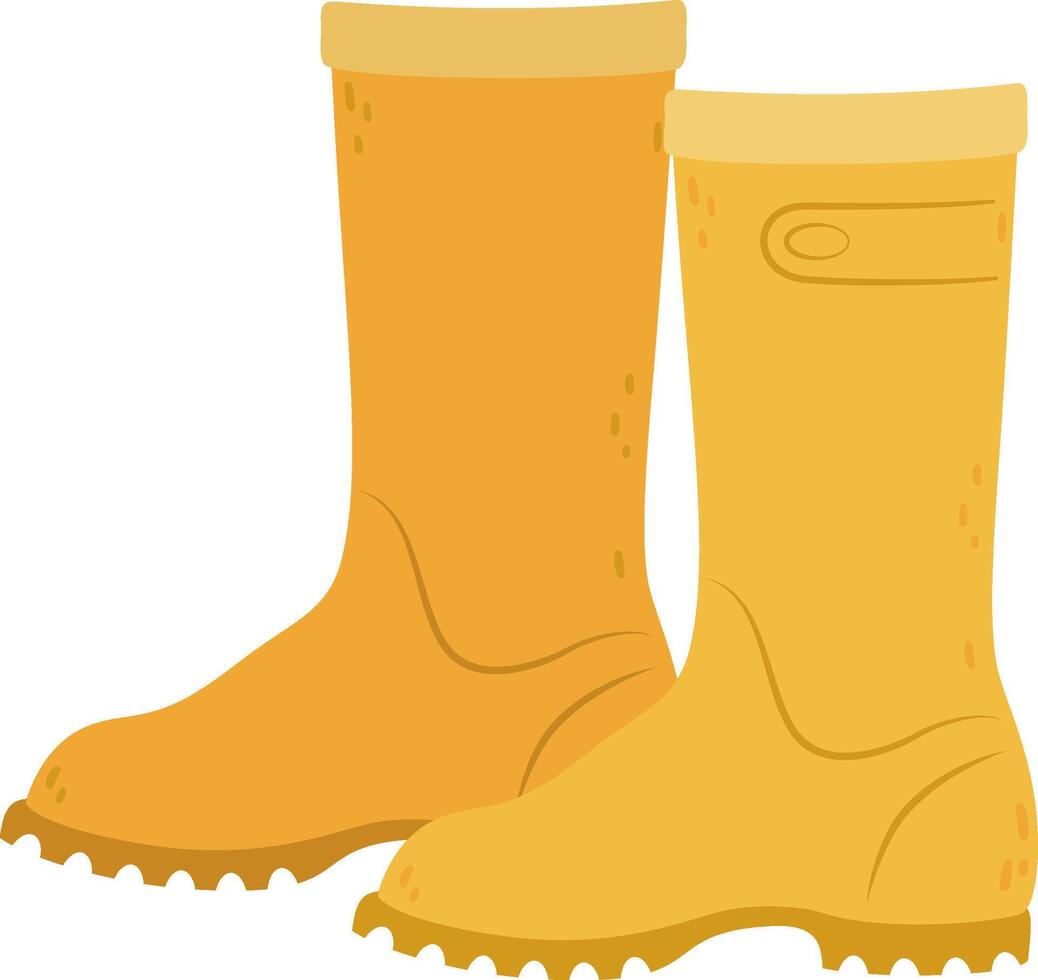 Pair of bright yellow rubber boots standing side by side, symbolizing readiness for outdoor adventures and protection against rainy days, perfect for gardening or farming activities vector