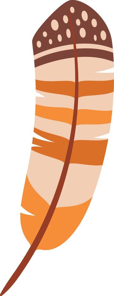 Soft feather featuring vibrant orange and brown stripes and dots, embodying lightness, peace, and freedom, enhancing nature inspired designs with its delicate beauty vector
