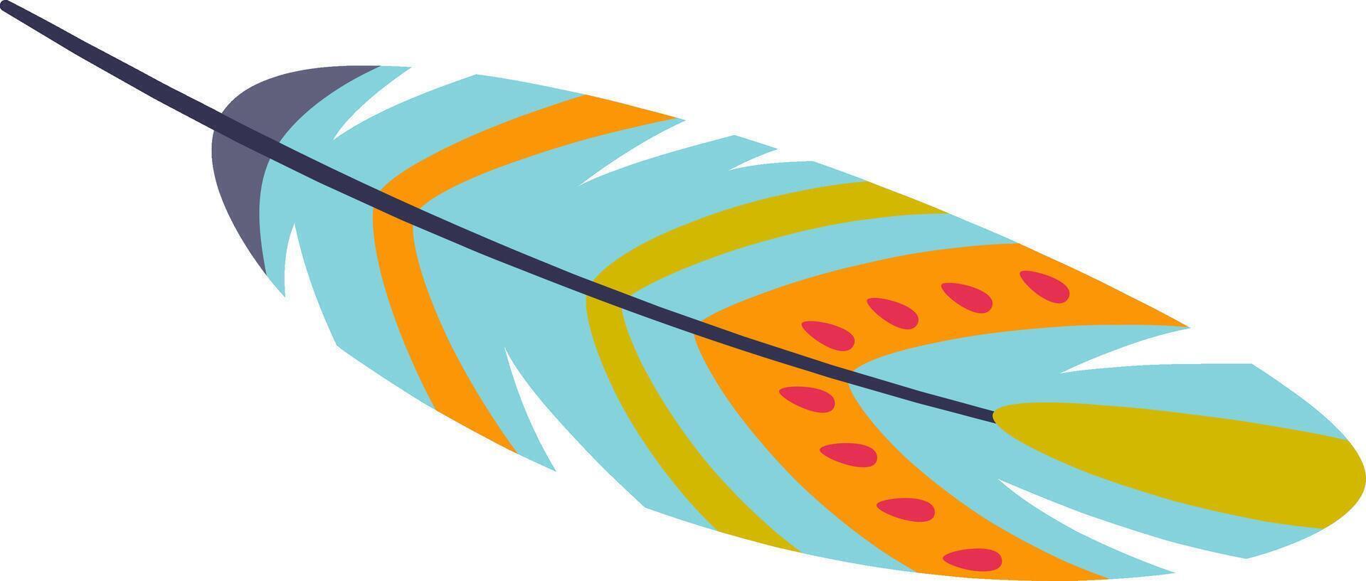 Stylized illustration featuring a brightly colored feather with vibrant hues, intricate patterns, and delicate details, capturing nature's artistry vector