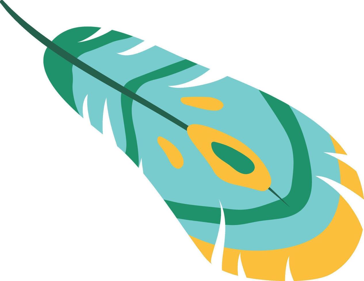 Falling feather in light blue and green hues, adorned with delicate yellow details, showcases the essence of lightness, hope, and freedom, embodying the beauty of nature vector