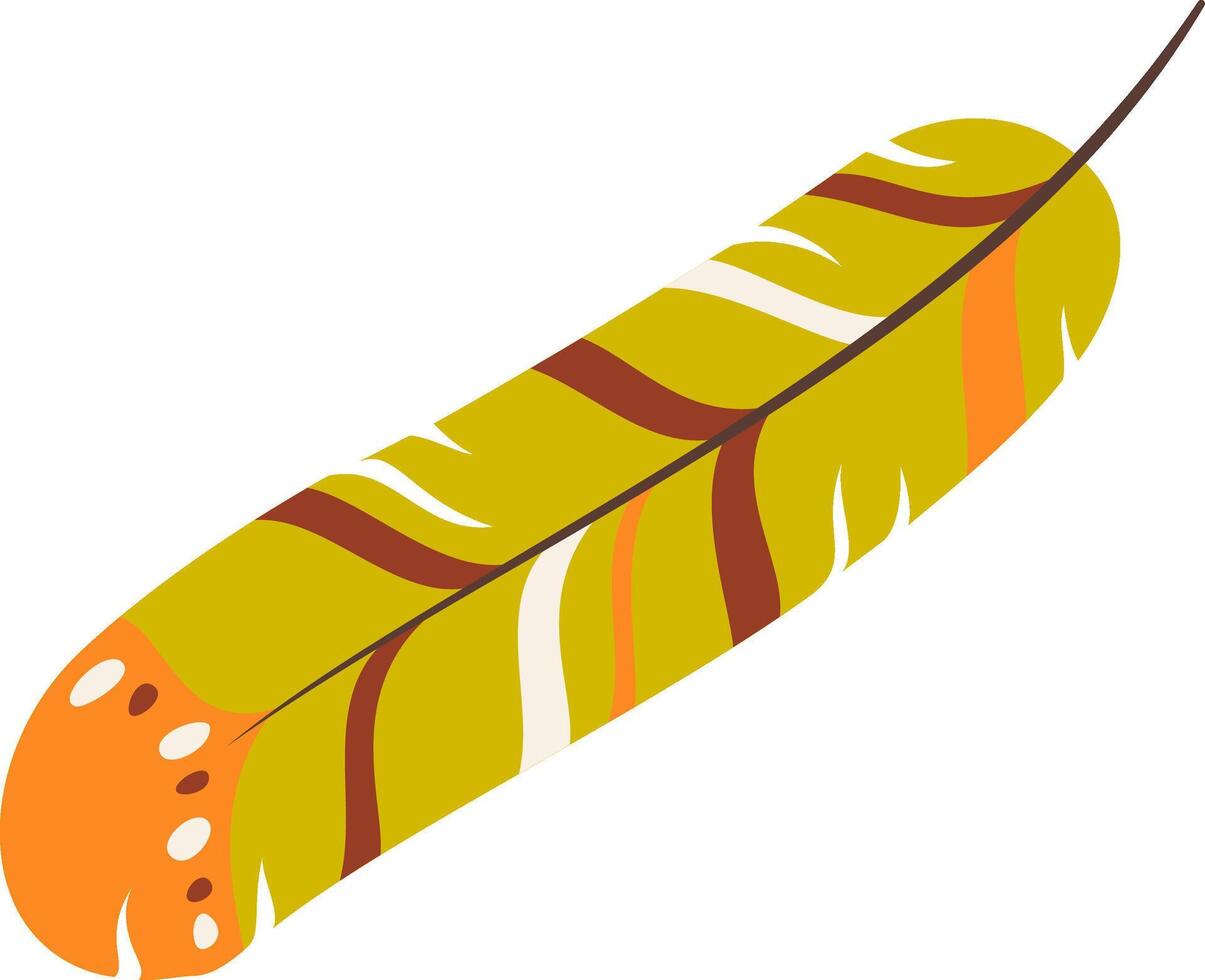Colorful feather featuring vibrant stripes and dots, isolated against a clean white background, embodying themes of lightness, flight, and bohemian elegance vector
