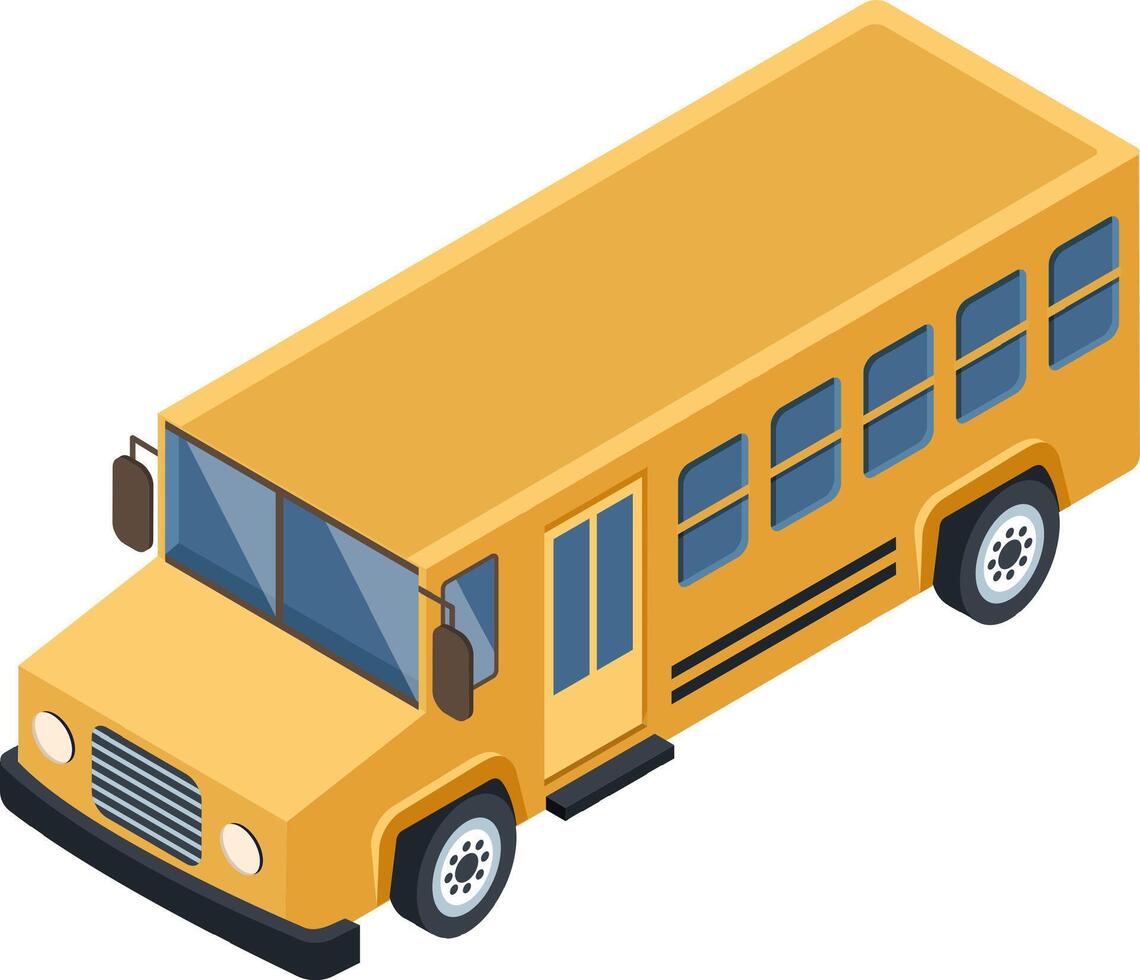 Yellow school bus waiting students for a new school trip on a white background, isometric view of classic school bus ready to transport pupils to class vector