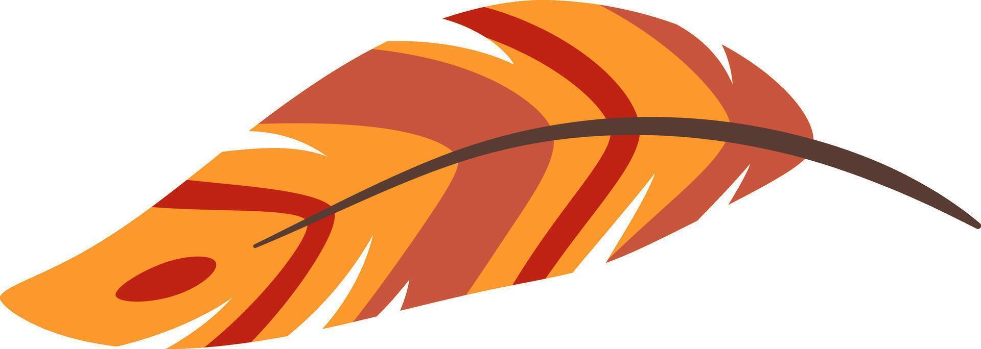 Soft feather with orange and brown stripes creating a beautiful pattern, perfect for nature, bohemian, or autumn themed designs, adding a touch of elegance and lightness vector