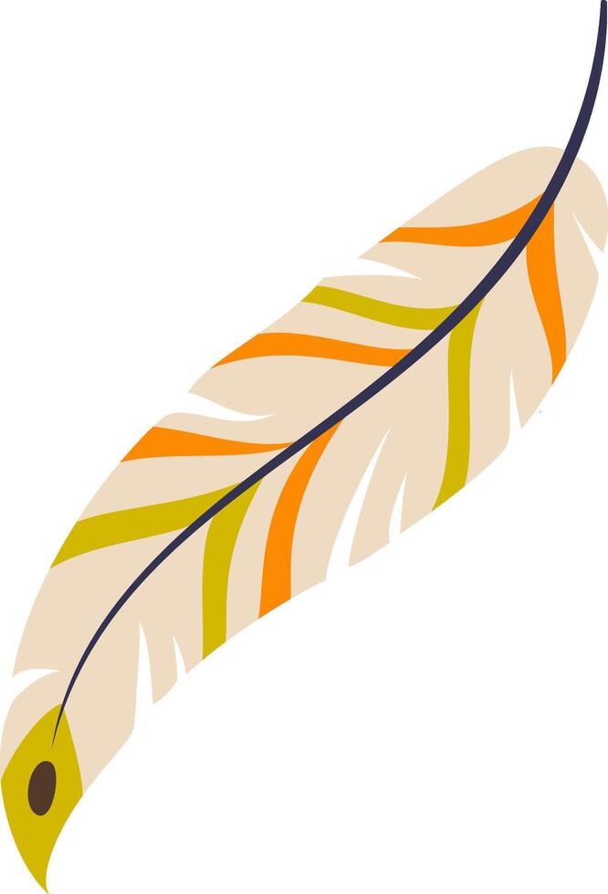 Light and colorful feather featuring soft beige, orange, and green tones, accented by a dark rachis, symbolizing lightness, hope, and a sense of freedom in nature vector
