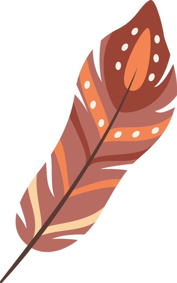 Soft brown feather with orange stripes and white dots evokes lightness, peace and freedom, perfect for nature, bird, and bohemian style projects vector