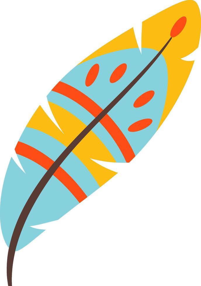 Light blue feather with orange and yellow stripes and dots, evoking freedom, peace, and boho style, perfect for textile patterns or scrapbooking projects vector
