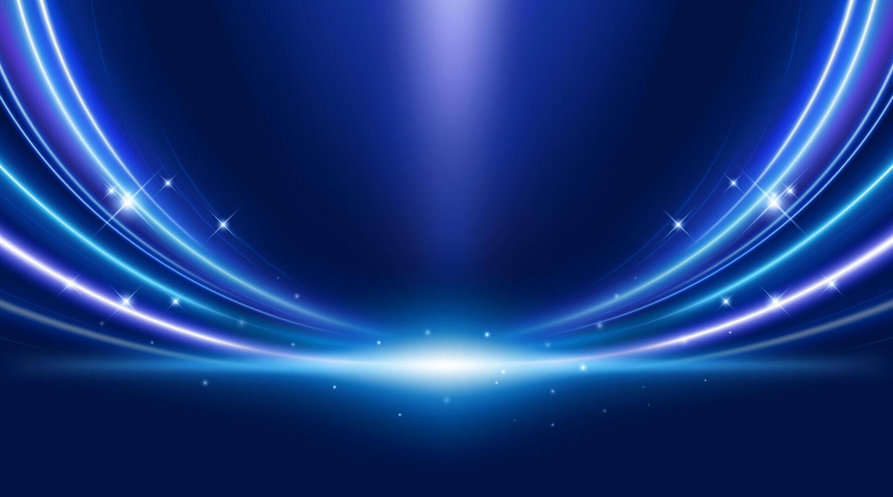 Abstract blue curved light rays with sparkling particles. Futuristic technology or modern background. vector