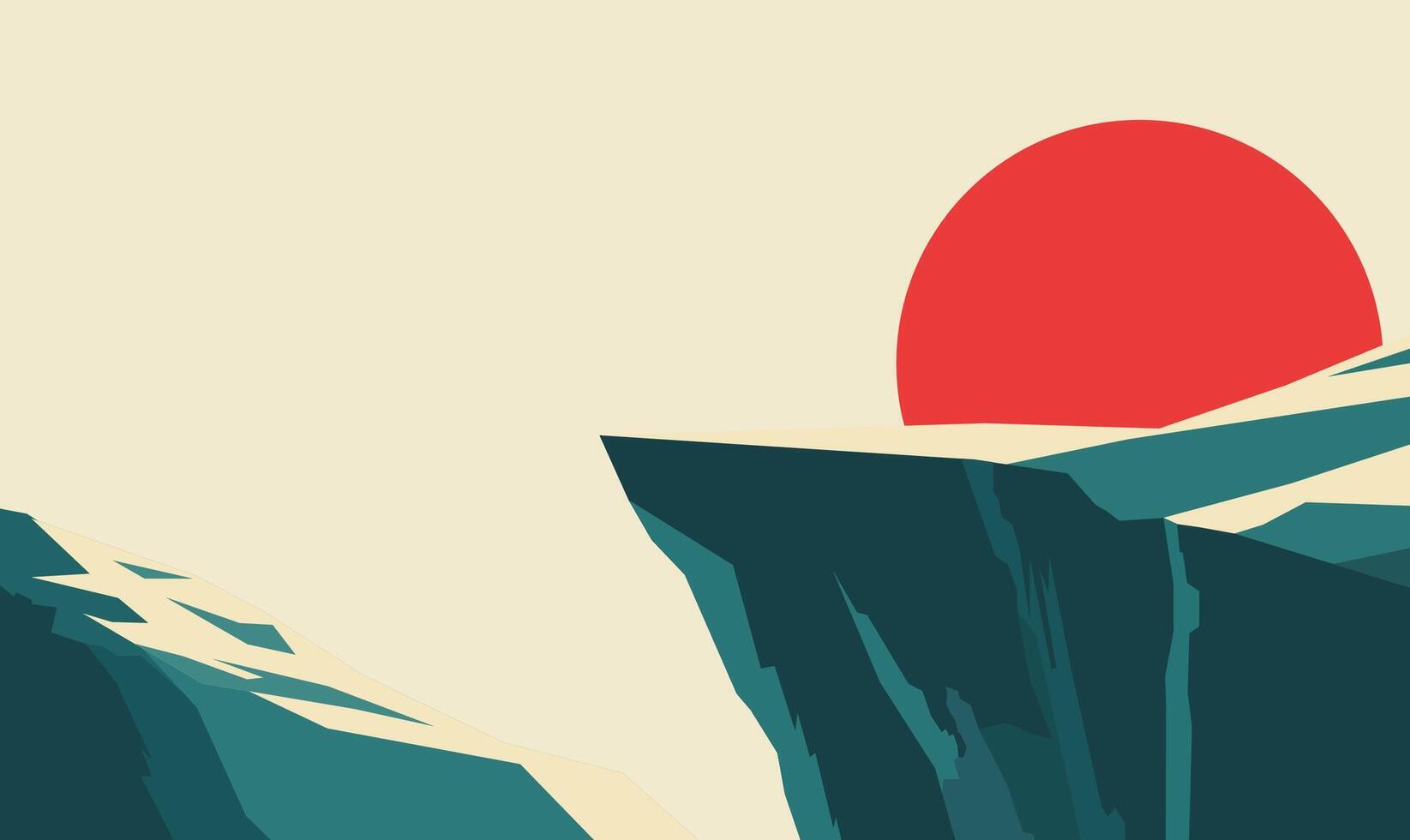 Rocky Cliff Top Nature View Landscape Adventure with Sun at Sunset Sunrise Sky vector