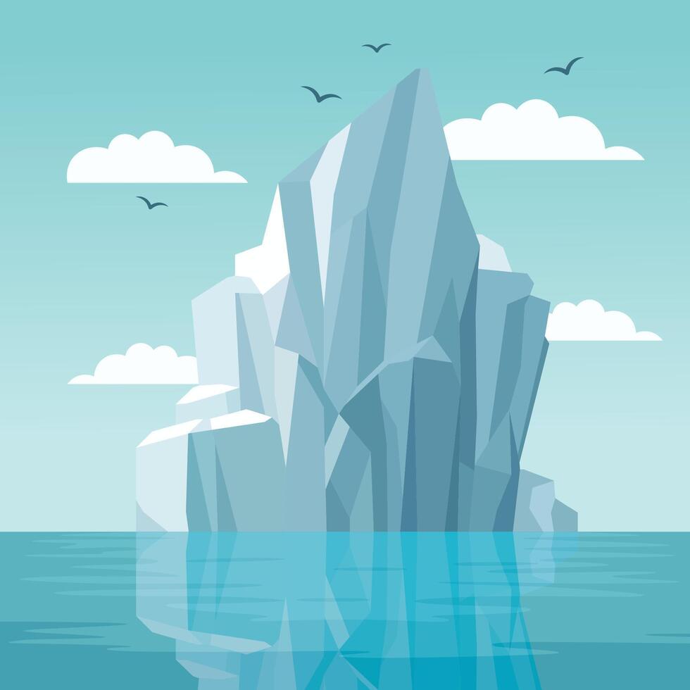 Cold Frozen Iceberg Ice Mountain Glacier Nature Landscape Floating on Turquoise Sea in Bright Sky vector