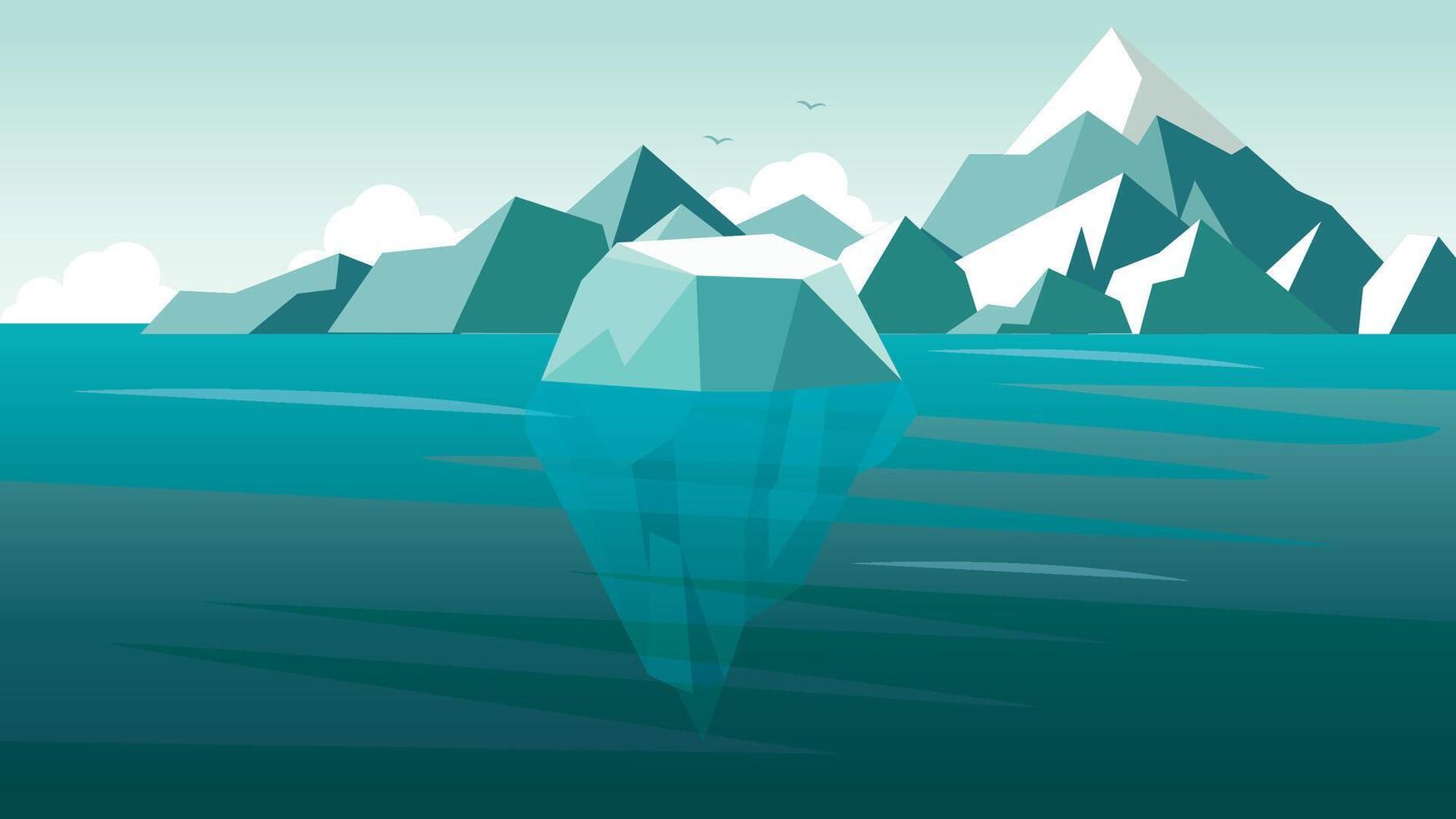 Iceberg Ice Mountain Nature Scenery Floating on Blue Ocean in the North Pole vector
