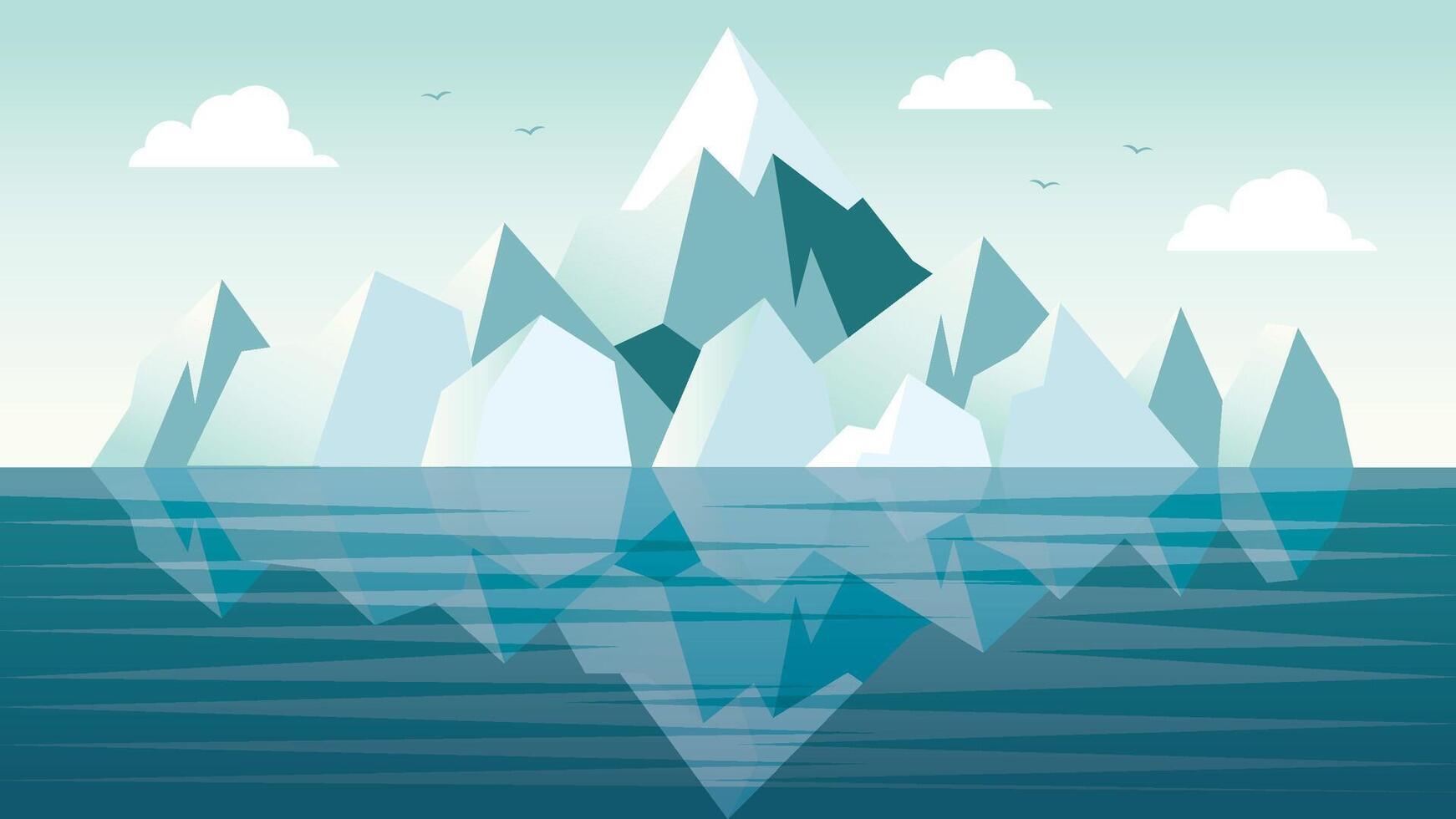 Beautiful Iceberg Ice Mountain Nature Landscape Floating on Blue Ocean in the North Pole in Bright Sky vector