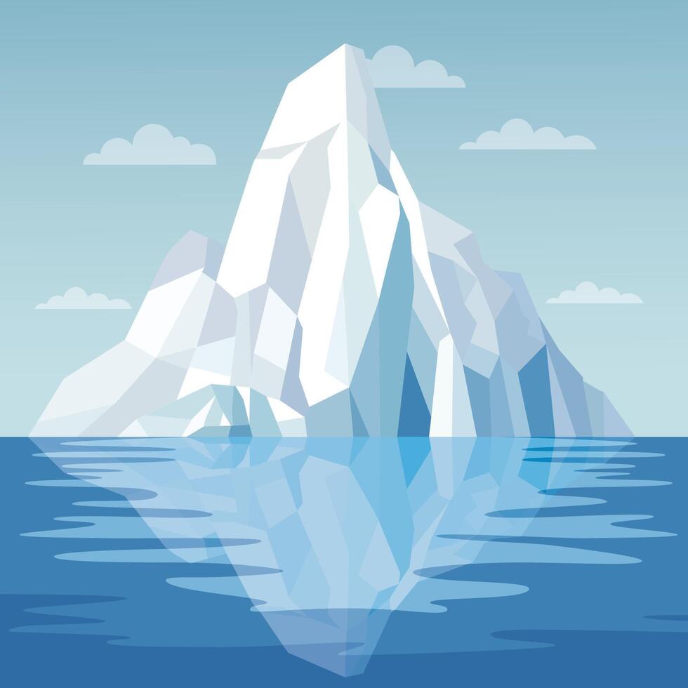 Frozen Iceberg Ice Mountain Glacier Nature Landscape Floating on Blue Ocean in Bright Sky vector