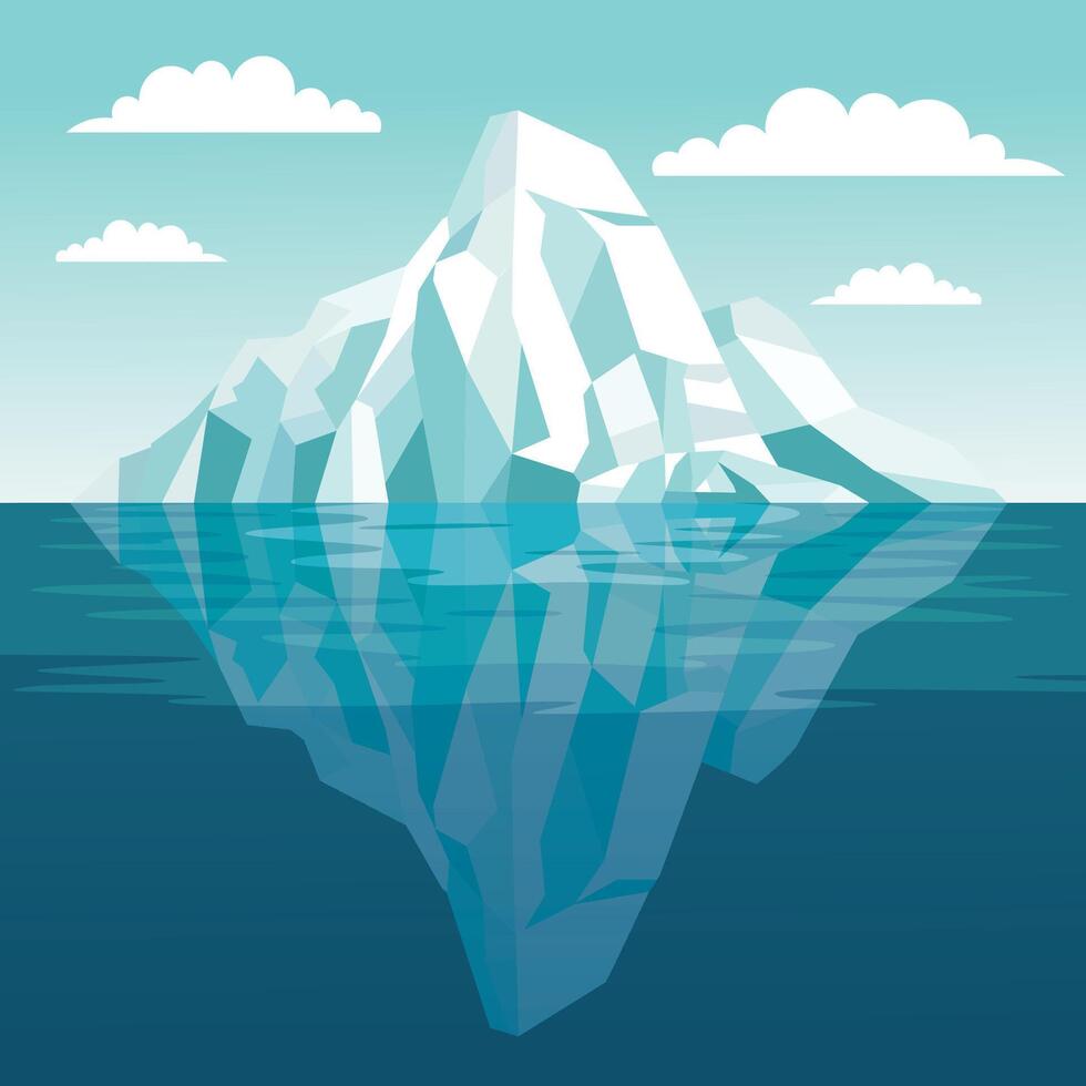 Frozen Iceberg Ice Mountain Glacier Nature Landscape Floating on Turquoise Ocean in Bright Sky vector