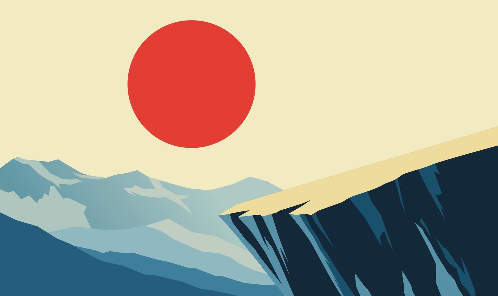 Rocky Cliff Mountain Top Nature Landscape Adventure with Sun at Sunset Sky vector