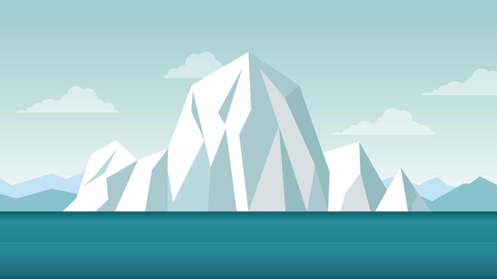 Cold Iceberg Ice Mountain Nature Landscape Floating on Blue Ocean in the North Pole in Bright Sky vector