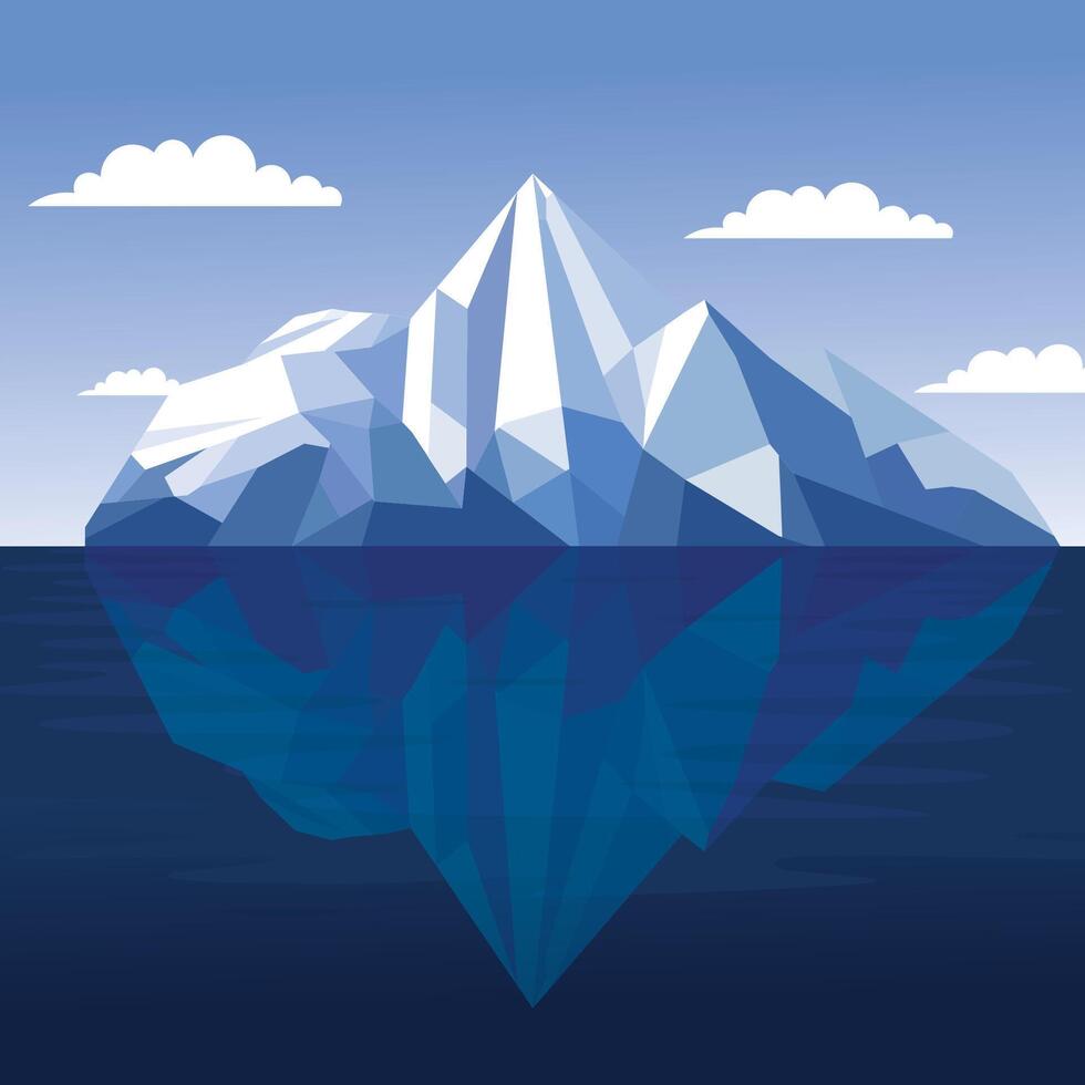 Frozen Iceberg Ice Mountain Glacier Nature Scenery Landscape Floating on Blue Sea Ocean in Bright Sky vector