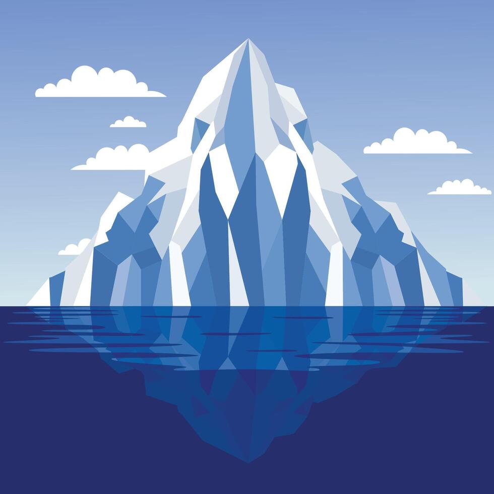 Frozen Iceberg Ice Mountain Glacier Nature Landscape Floating on Blue Sea Ocean Lake in Bright Sky vector