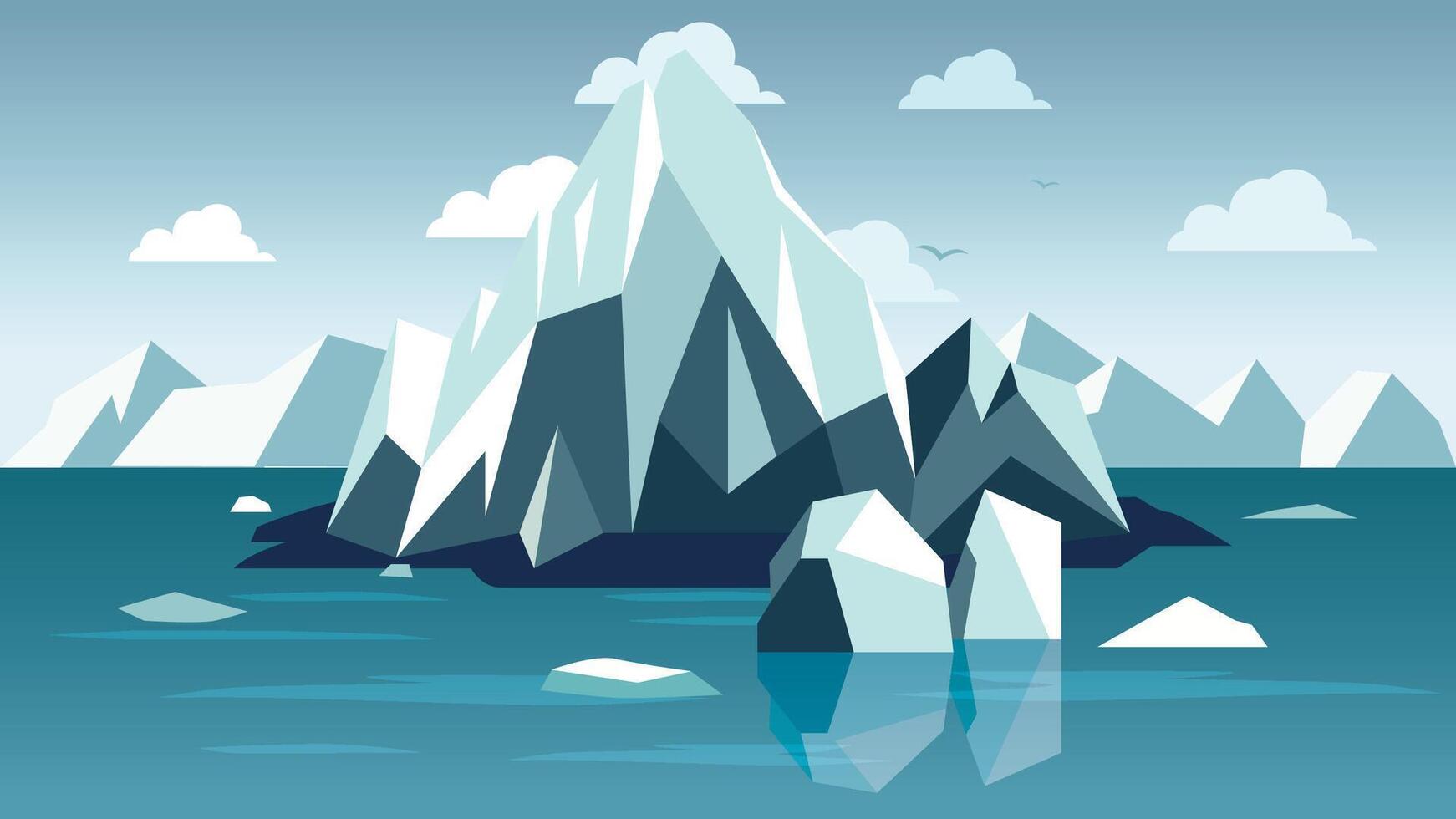 Iceberg Ice Mountain Glacier Nature Landscape Floating on Blue Ocean in the North Pole in Bright Sky vector