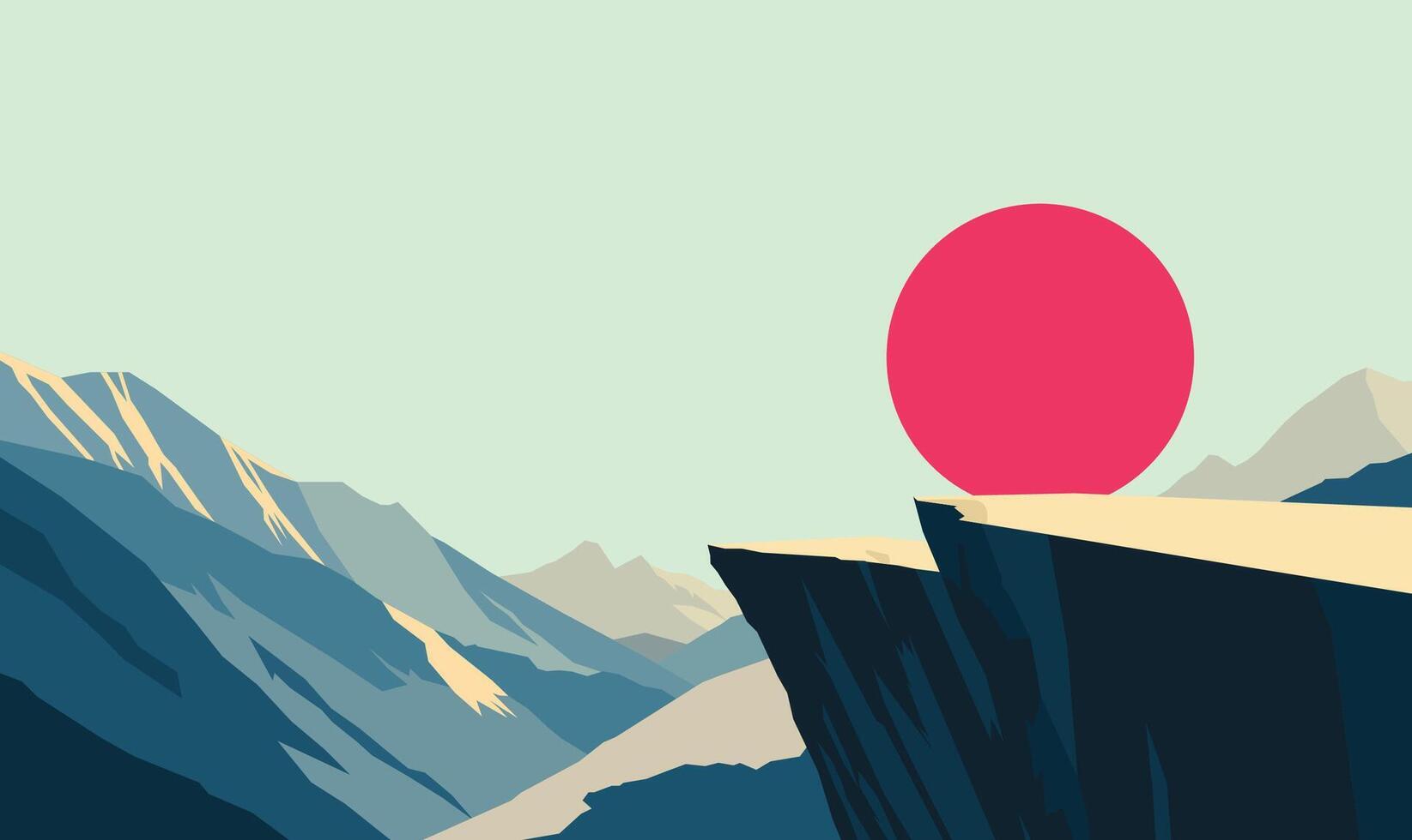 Rocky Cliff Mountain Top Nature Landscape Adventure with Sun in Bright Sky vector
