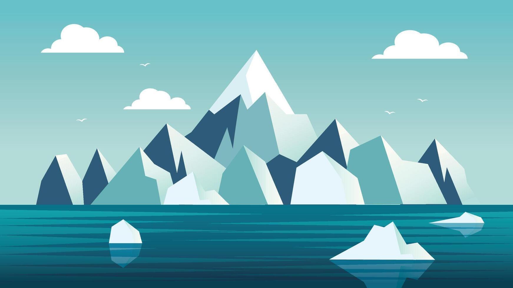 Iceberg Ice Mountain Nature Landscape Floating on Blue Ocean in the North Pole Polar in Bright Sky vector