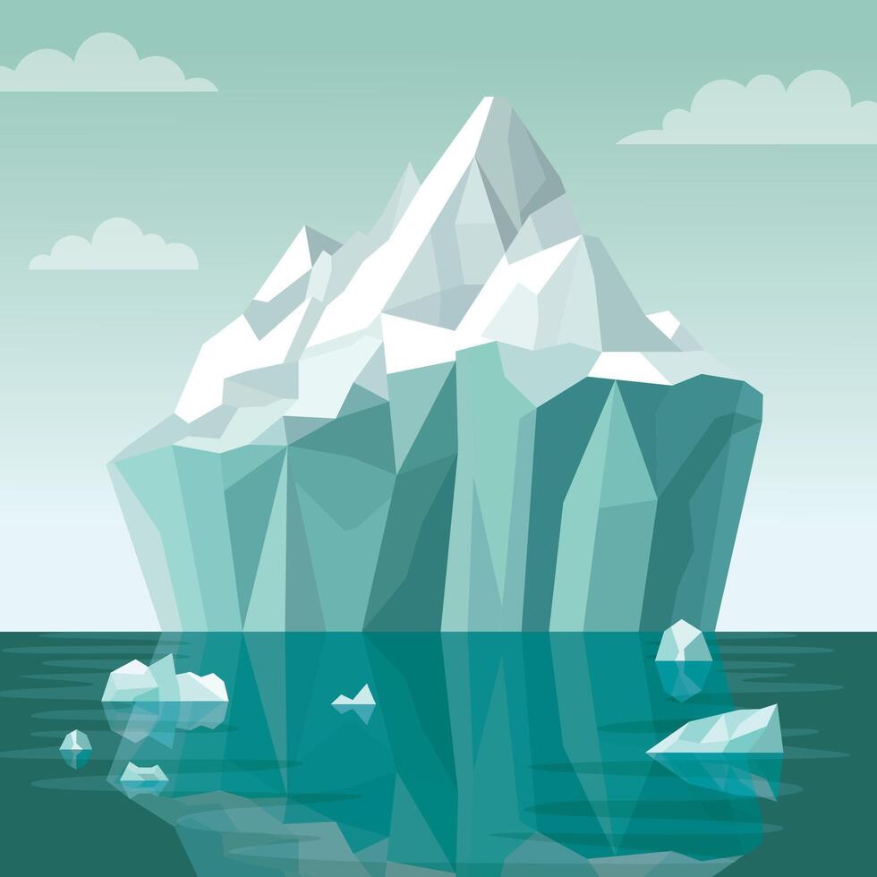 Frozen Iceberg Ice Mountain Glacier Nature Landscape Floating on Turquoise Sea Lake in Bright Sky vector
