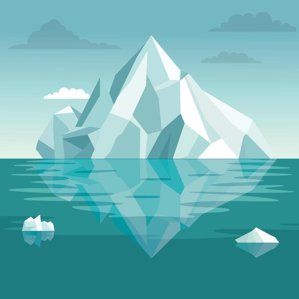 Frozen Iceberg Ice Mountain Glacier Nature View Landscape Floating on Turquoise Sea in Bright Sky vector