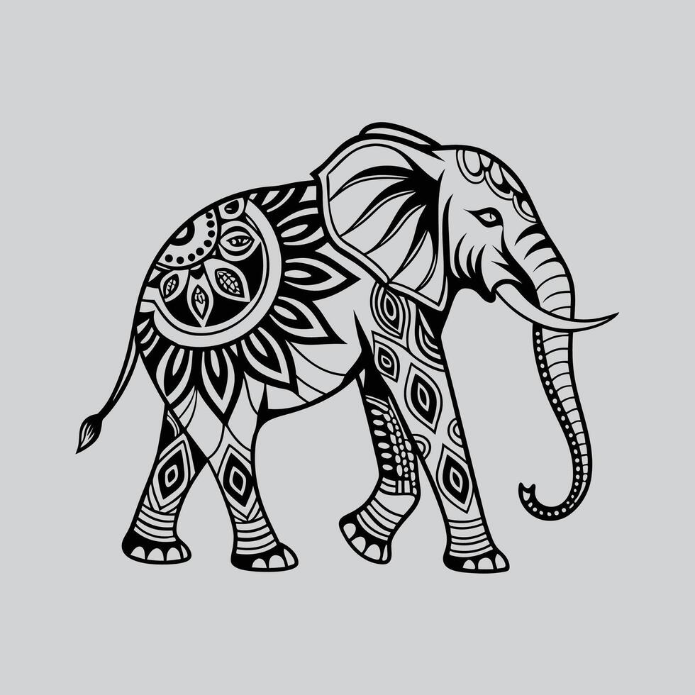Sharp Line Elephant Tattoo Illustration vector