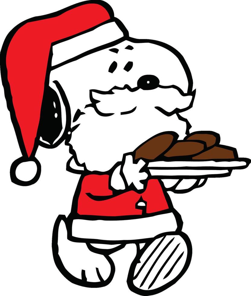 snoppy as santa with cookies vector