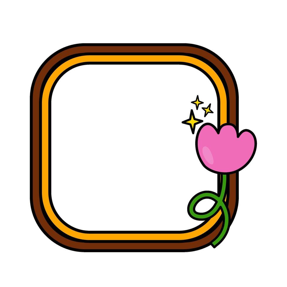 Retro rainbow frame. Square pop retro frame. Pop retro groovy frame with retro flowers. 07 vector