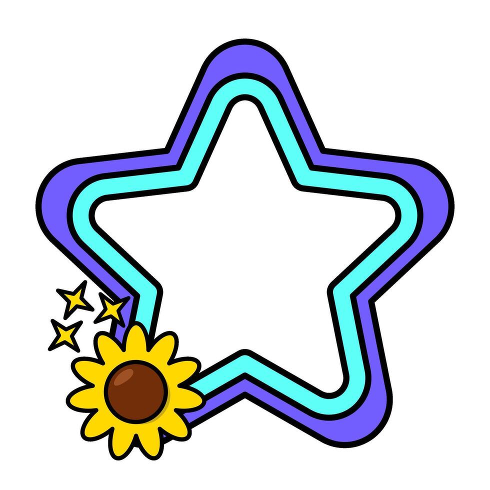 Star rainbow frame. Retro rainbow frame. Pop retro groovy frame with retro flowers. 16 vector