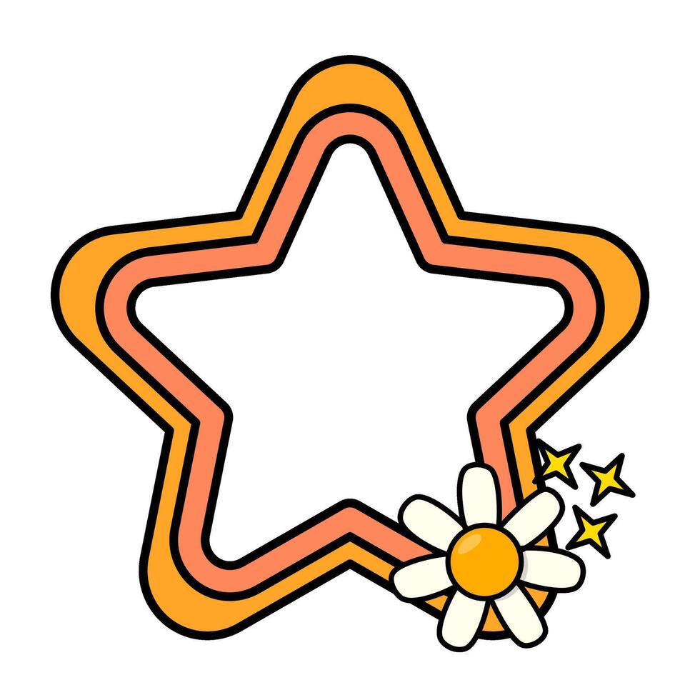Star rainbow frame. Retro rainbow frame. Pop retro groovy frame with retro flowers. 17 vector