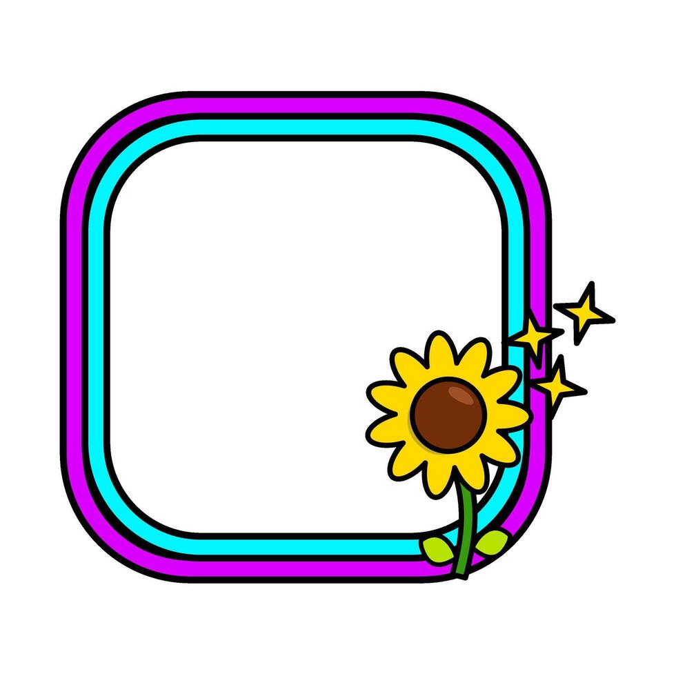 Retro rainbow frame. Square pop retro frame. Pop retro groovy frame with retro flowers. 04 vector