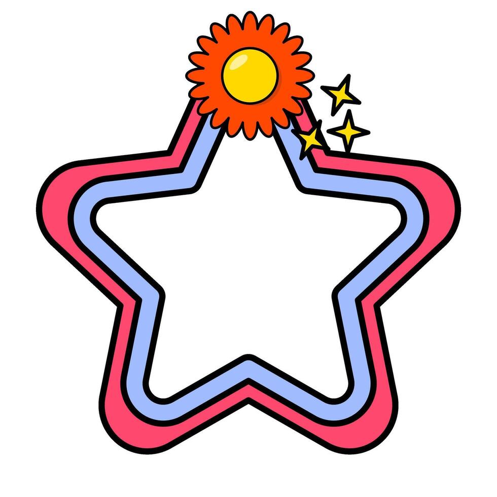 Star rainbow frame. Retro rainbow frame. Pop retro groovy frame with retro flowers. 15 vector