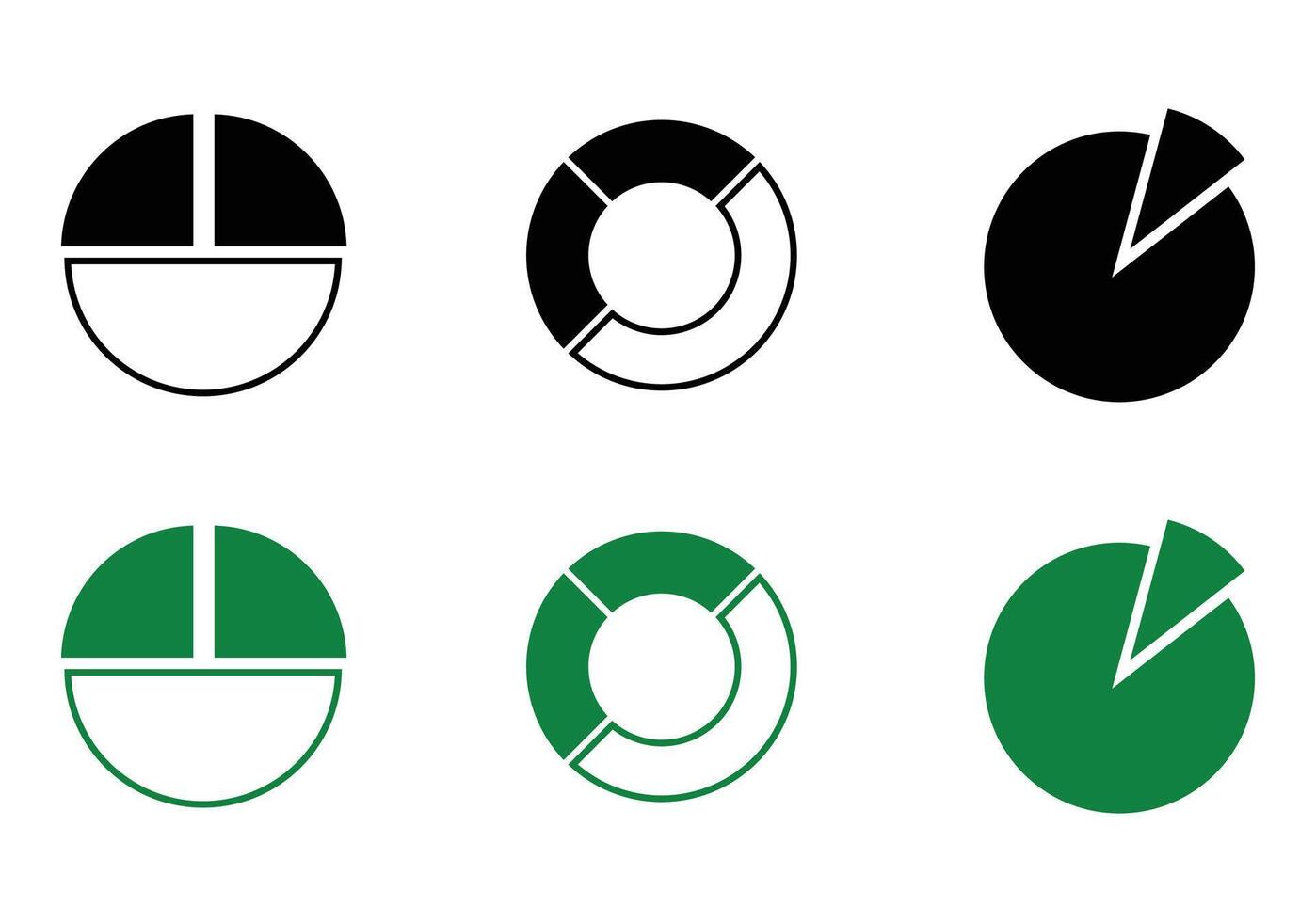 Pie chart circle icons set for infographic, data analysis, web design, ui or presentation. illustration. vector