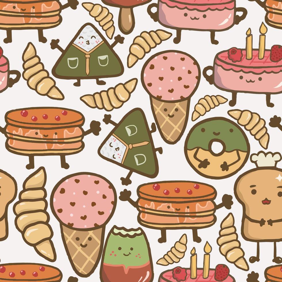 Charming kawaii cuisine repeat print for design use vector