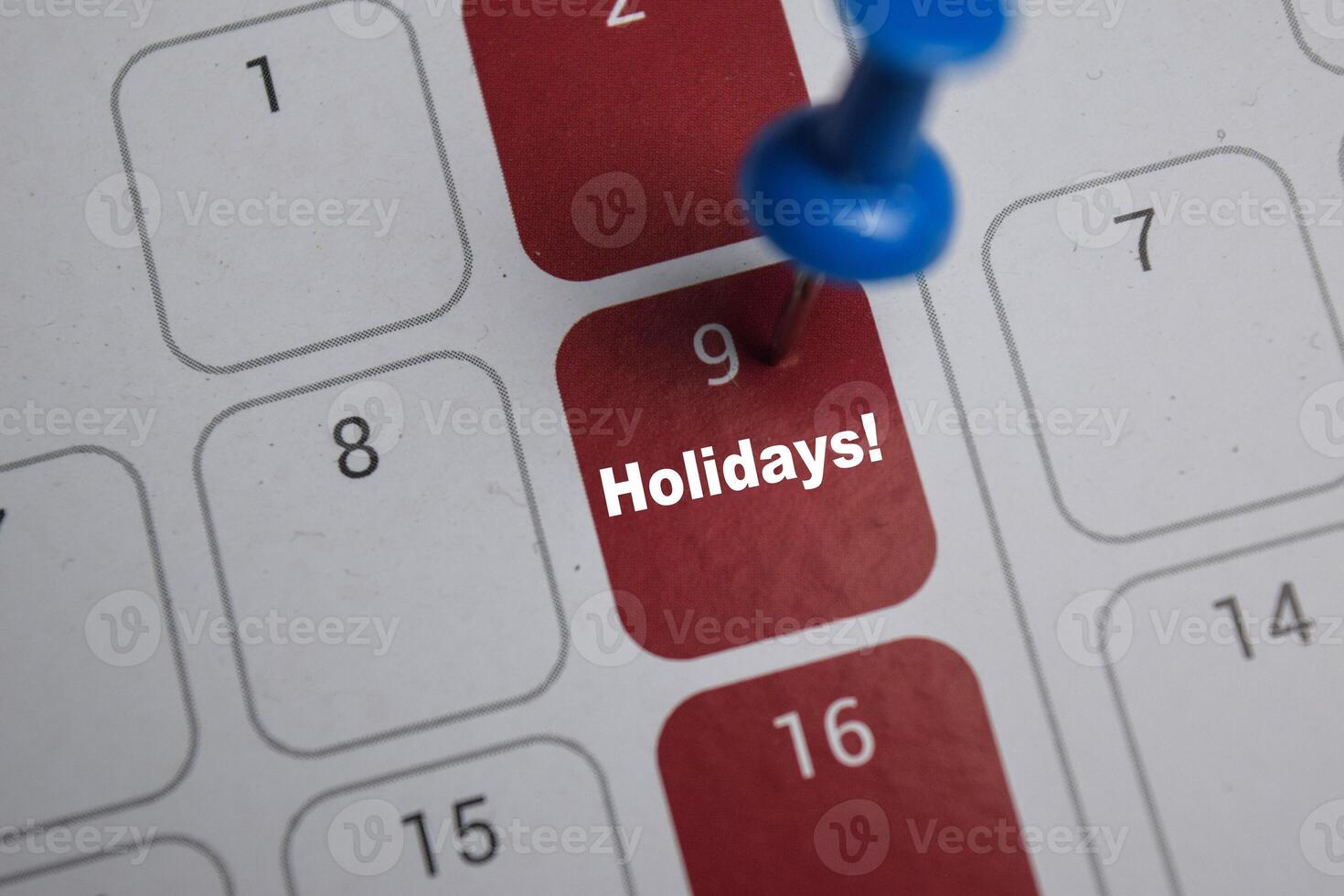 9th day of the month. writing text Holidays on calendar date. Save the date. Day of the year concept. photo