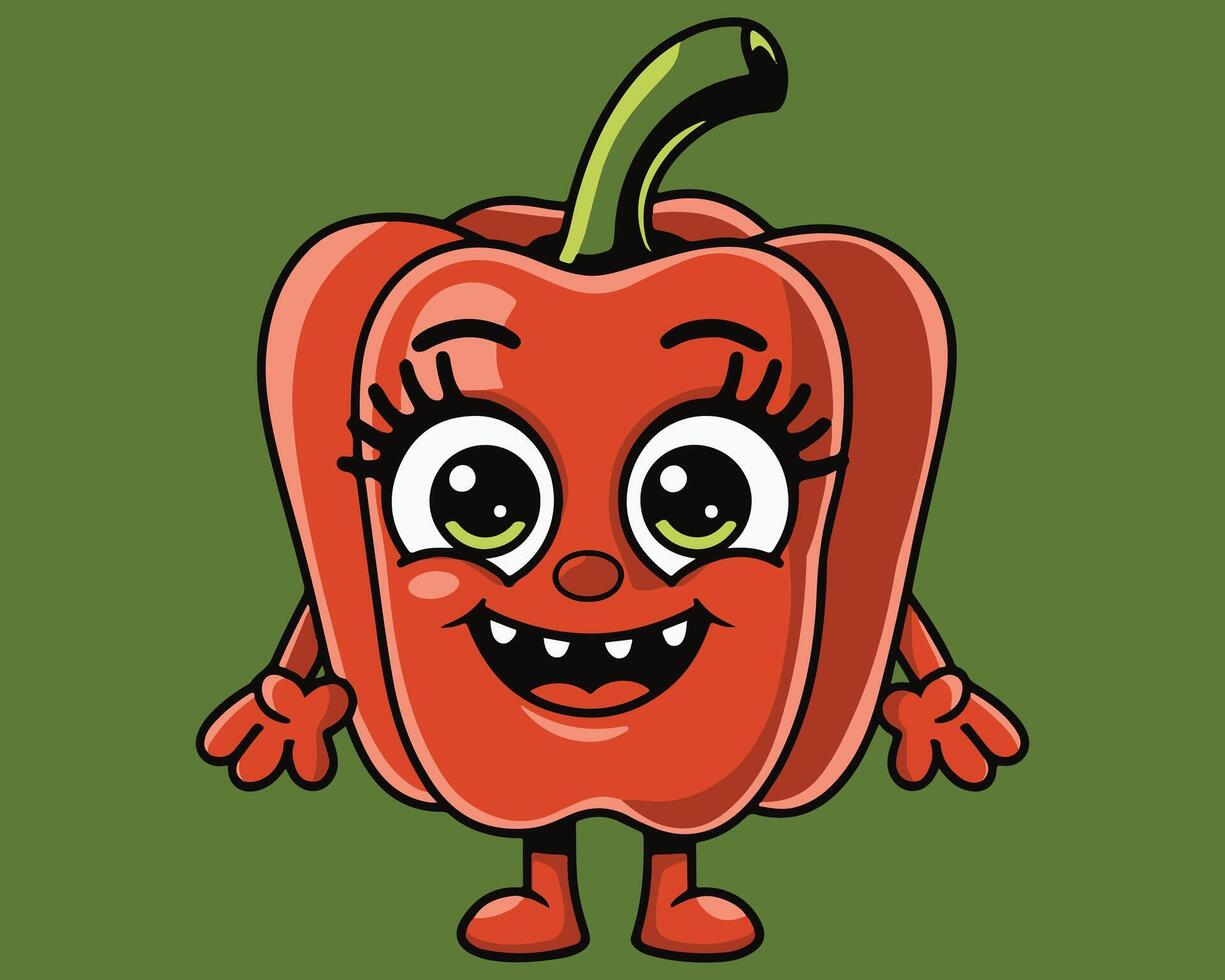 Paprika Cartoon Character Running in Rush with Cute Face for Fun, Food, and Mascot Branding vector