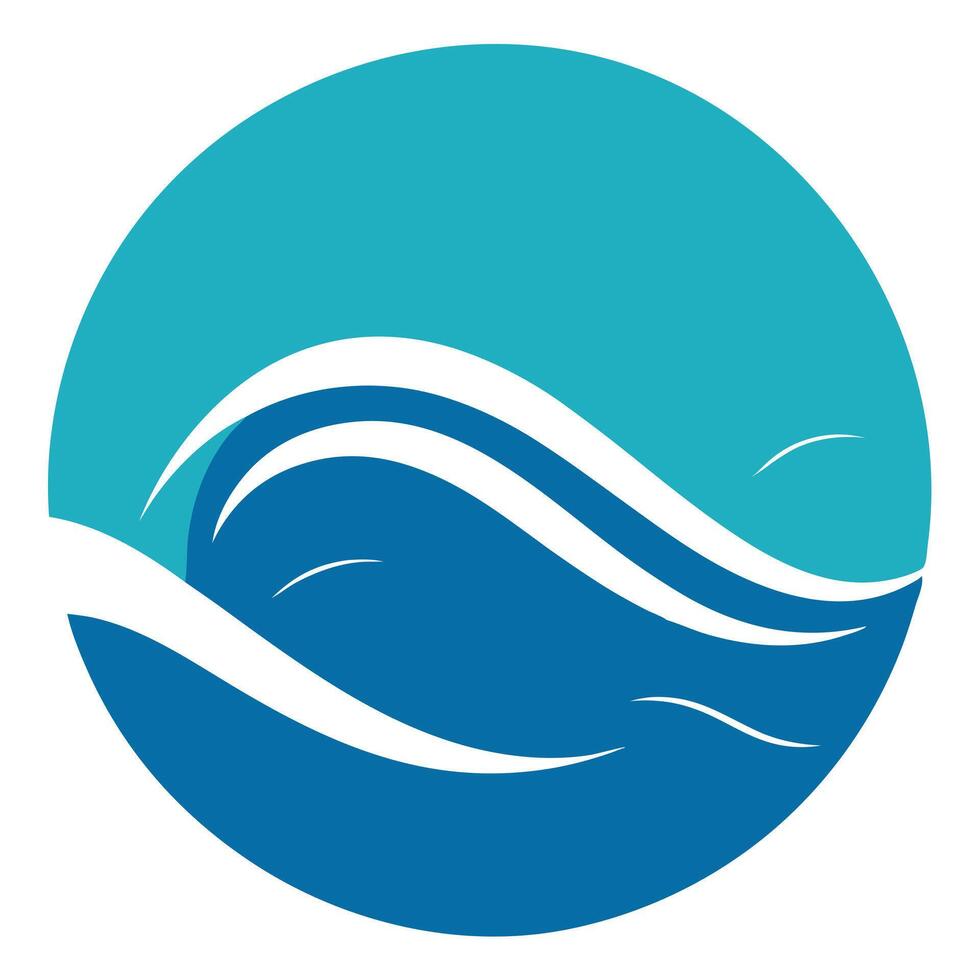 Minimalist Ocean Wave Logo in Blue Circle - Surf and Sea Concept, Ocean Logo Design vector
