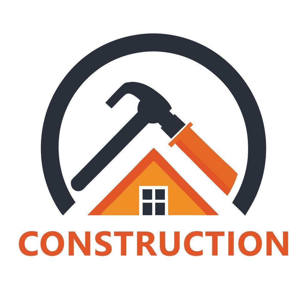 Construction Logo Design with Hammer and Roof Icon for Building and Contractor Services vector