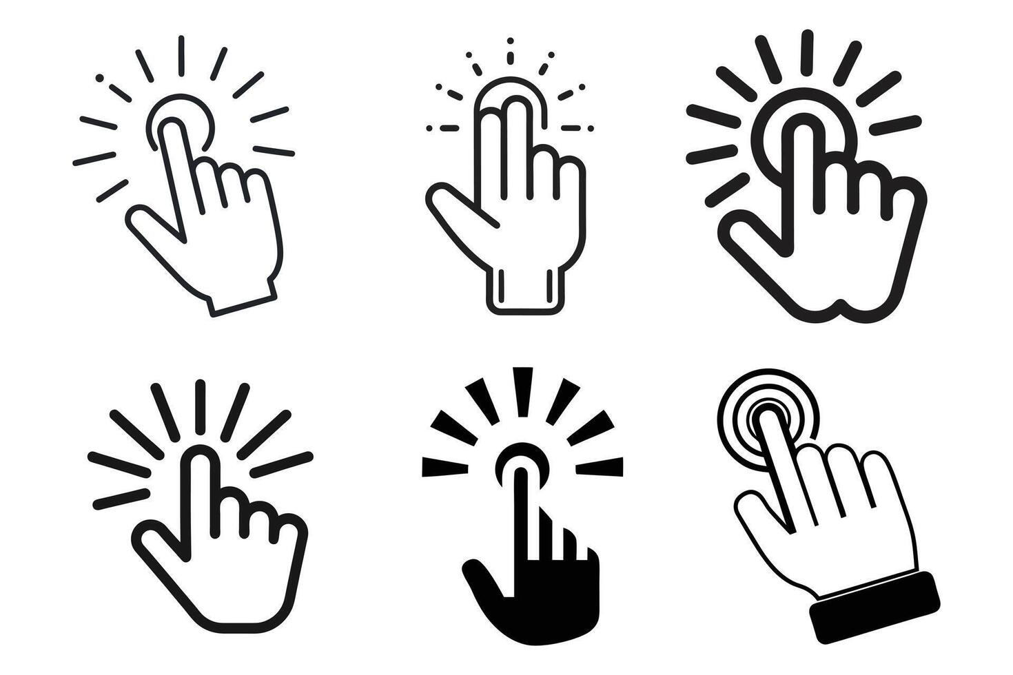 Set of Hand Click Icons - Mouse Click, Gesture, Touch, Interactive Icons Collection vector