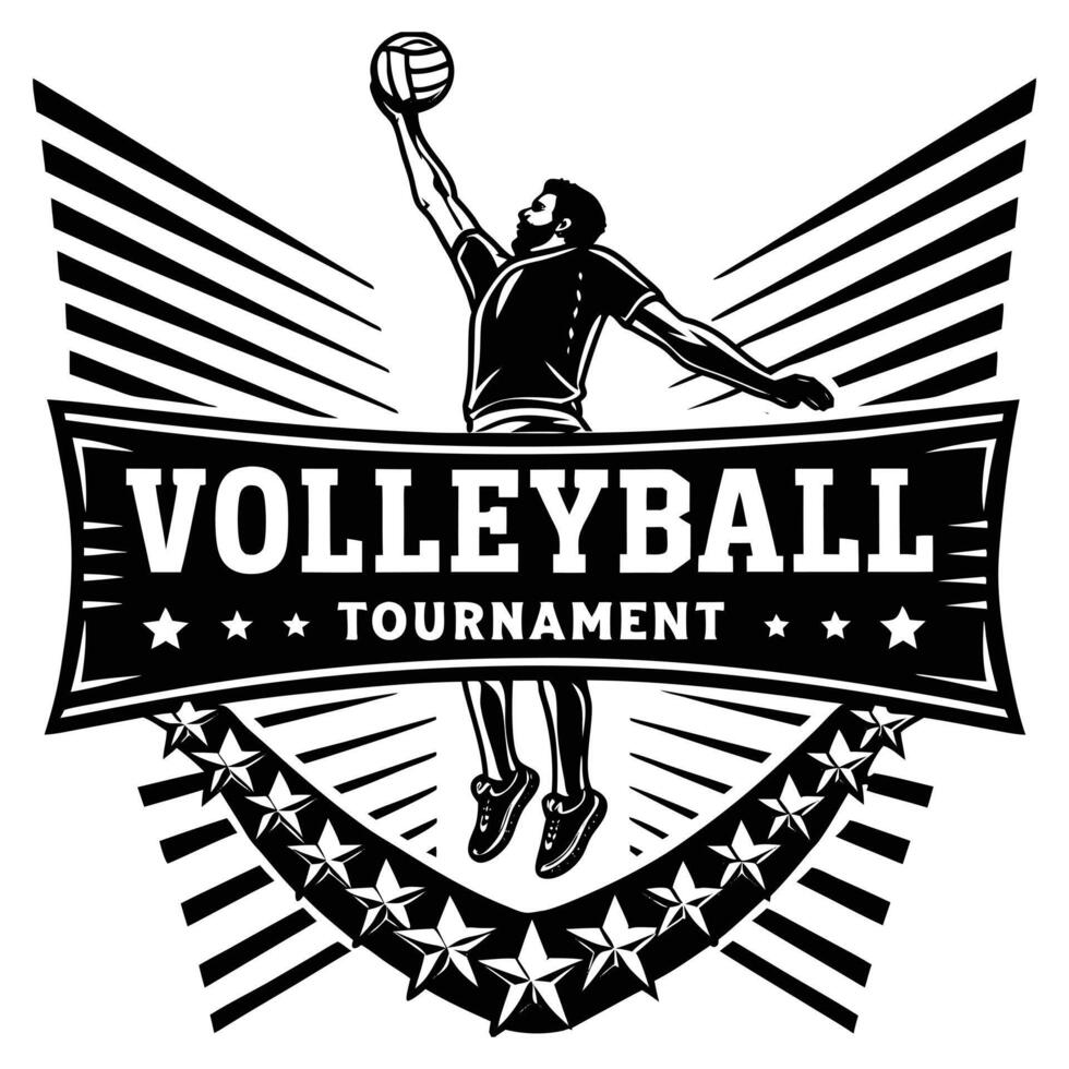 Dynamic Volleyball Tournament Logo with Jump Serve Silhouette and Bold Typography vector