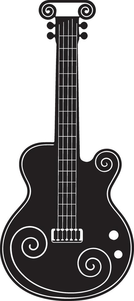 Elegant Black Guitar Icon with Intricate Spiral Design vector