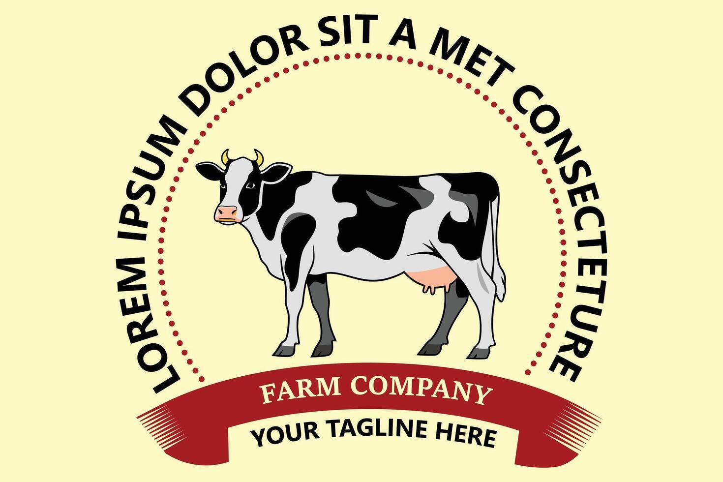Vintage Dairy Cow Farm Logo Design Retro Emblem with Customizable Text and Tagline vector