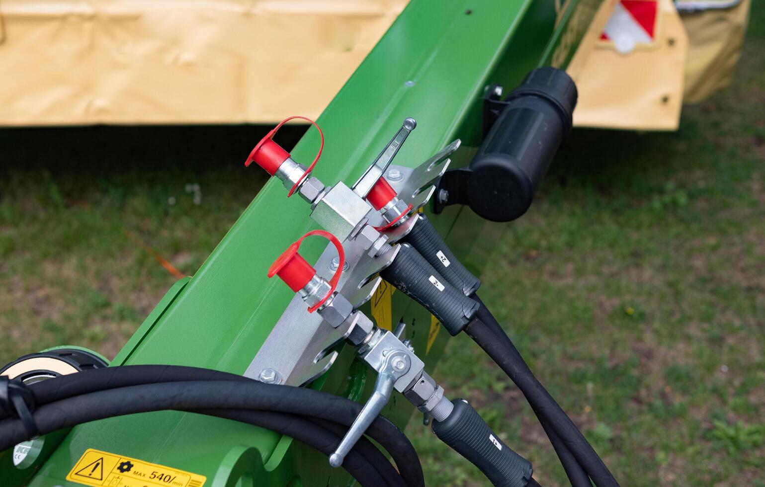 Hoses of modern hydraulic machine. Industrial system. photo