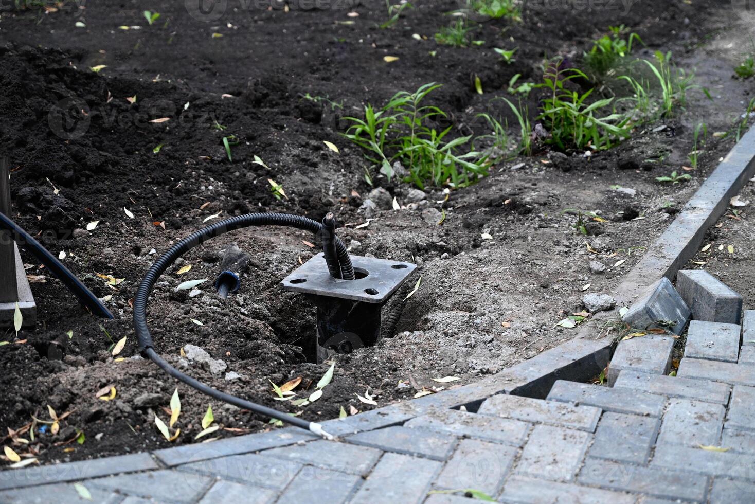 New electric cable in the ground photo