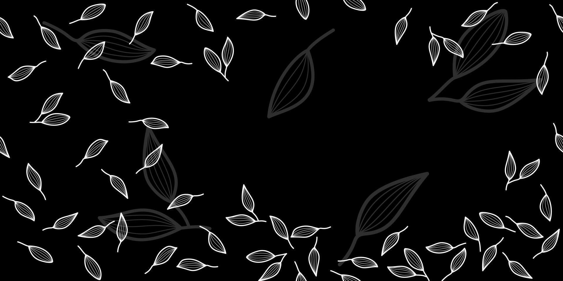frame of leaves outline style for creativity on dark background vector