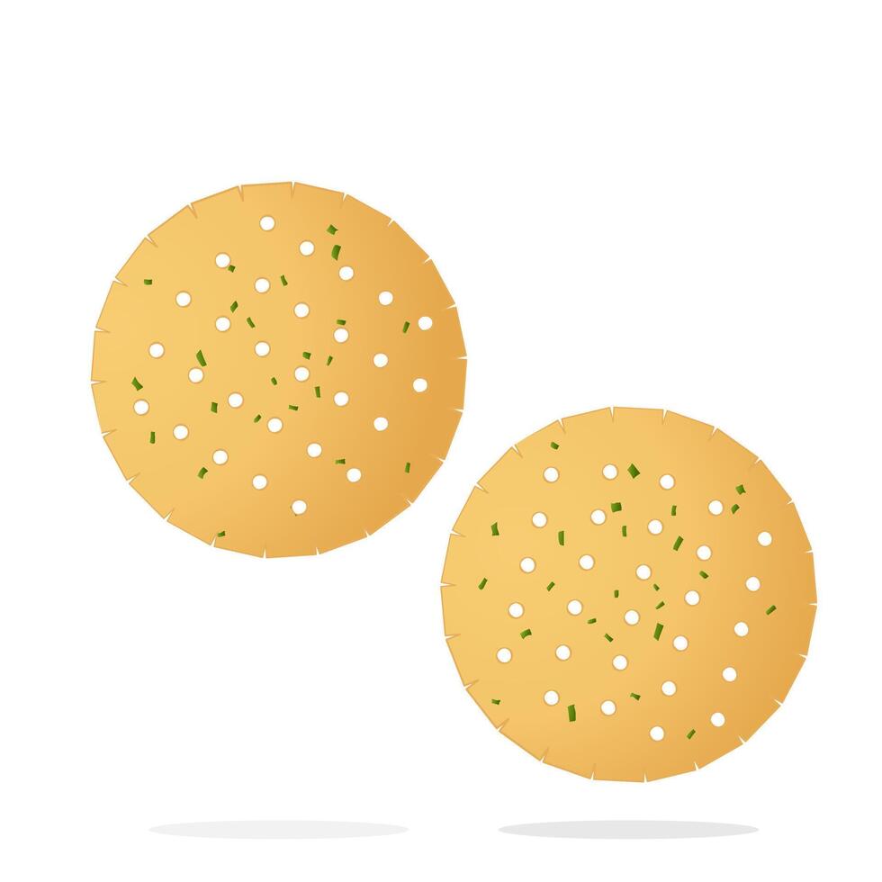 Two round crackers. Illustration of food, snacks. Healthy snack concept. vector