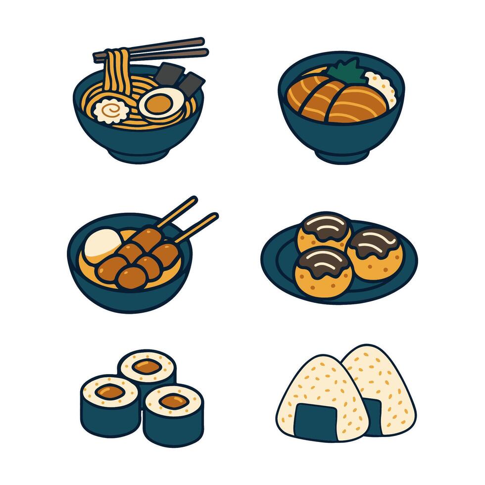 set of Japanese food, Hand drawn Japanese food doodles vector