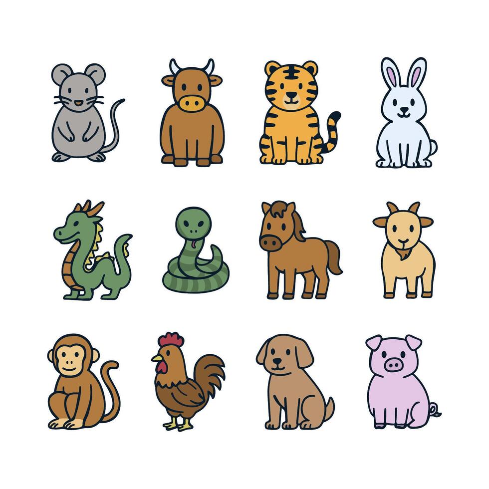 Chinese Zodiac sign animal collection, icon Shio vector